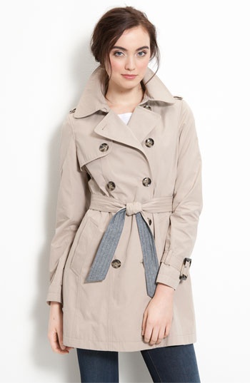 Trench Coat with Chambray Trim by DKNY