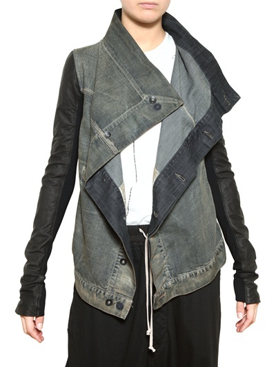 Nappa Sleeve Treated Cotton Denim Jacket by Rick Owens