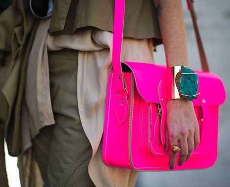 Fluorescent pink bag by Cambridge Satchel Company