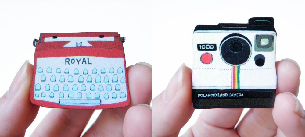 Typewriter and Polaroid Wood Brooches by craftyFOLK (Etsy)