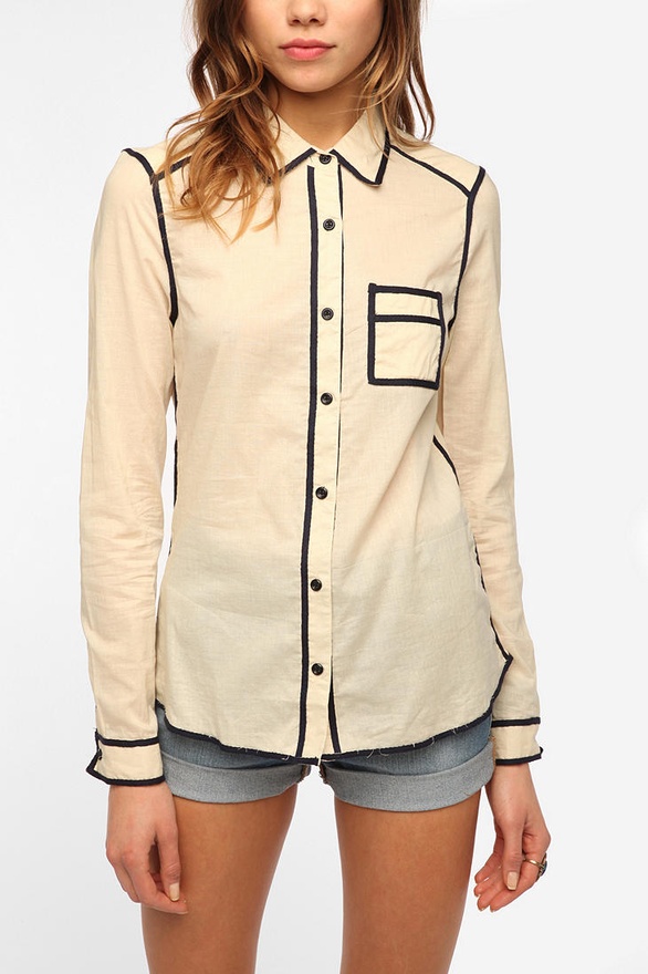 Pretty Penny Muse Piped Button-Down Shirt