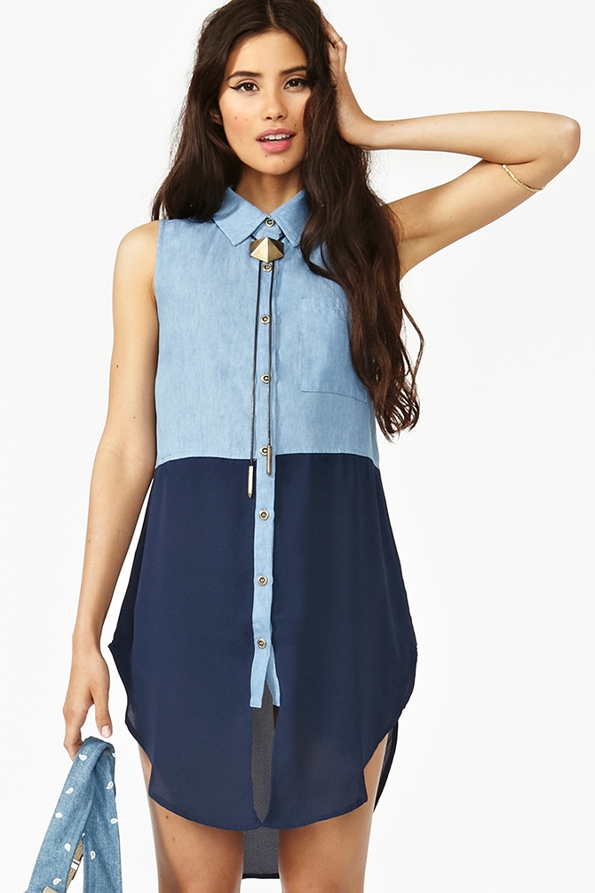 Colorblock Chambray Shirt from Nasty Gal