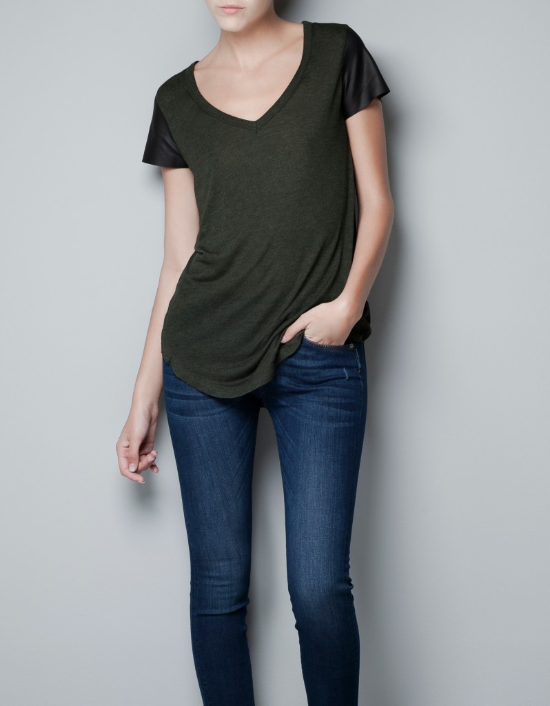 Faux Leather Sleeved T-shirt by Zara