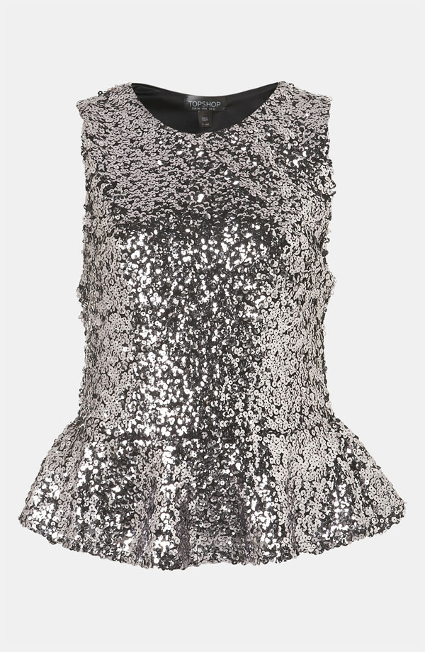 Sequin Peplum Top by Topshop